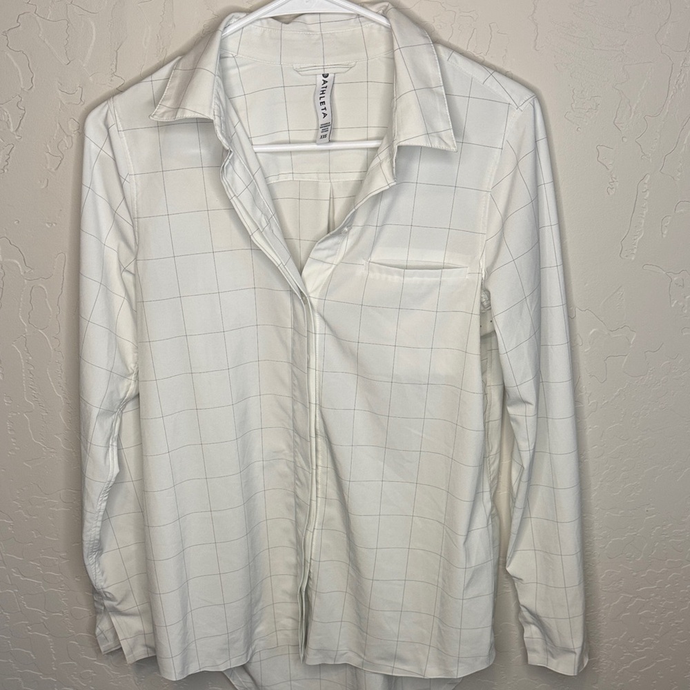Athleta White Grid Button Down Shirt